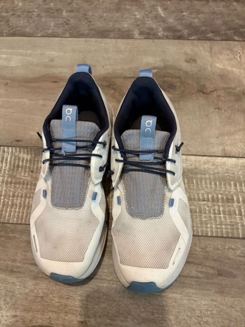 On Running  Athletic Sneakers in Light Gray and Blue Accents